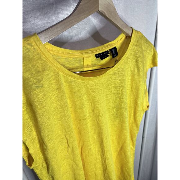 NWT Tahari Bright Yellow 100% Linen Button Back Short Sleeve Blouse - Picture 2 of 9